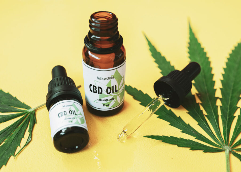 bottled CBD products with printed labels